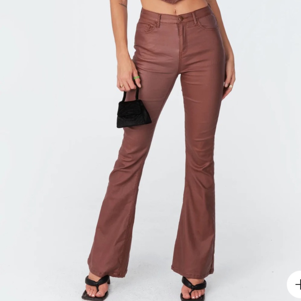 Edikted Luna Faux Leather Flare Jeans